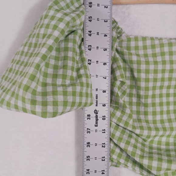Mimosa, Crop Top,  Green/White Gingham Check, Puffy Sleeves, Small Western Style - Picture 10 of 13